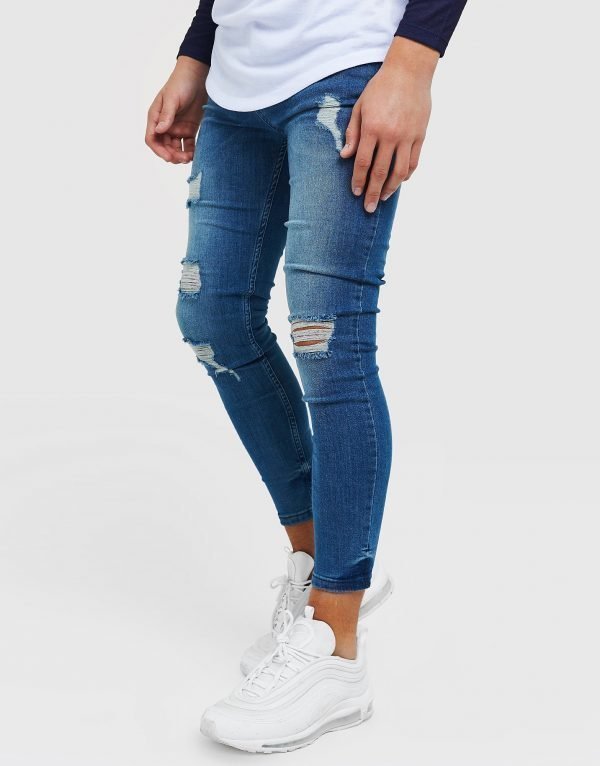 Illusive London Skinny Washed Ripped Jeans Sininen