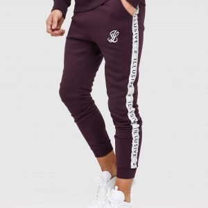 Illusive London Tape Fleece Track Pants Burgundy / Silver