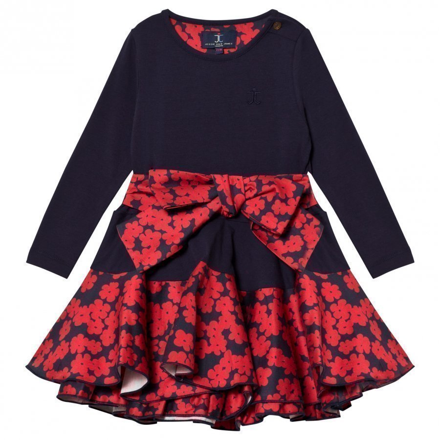 Jessie & James Navy Poppies Print Bow Detail Dress Juhlamekko