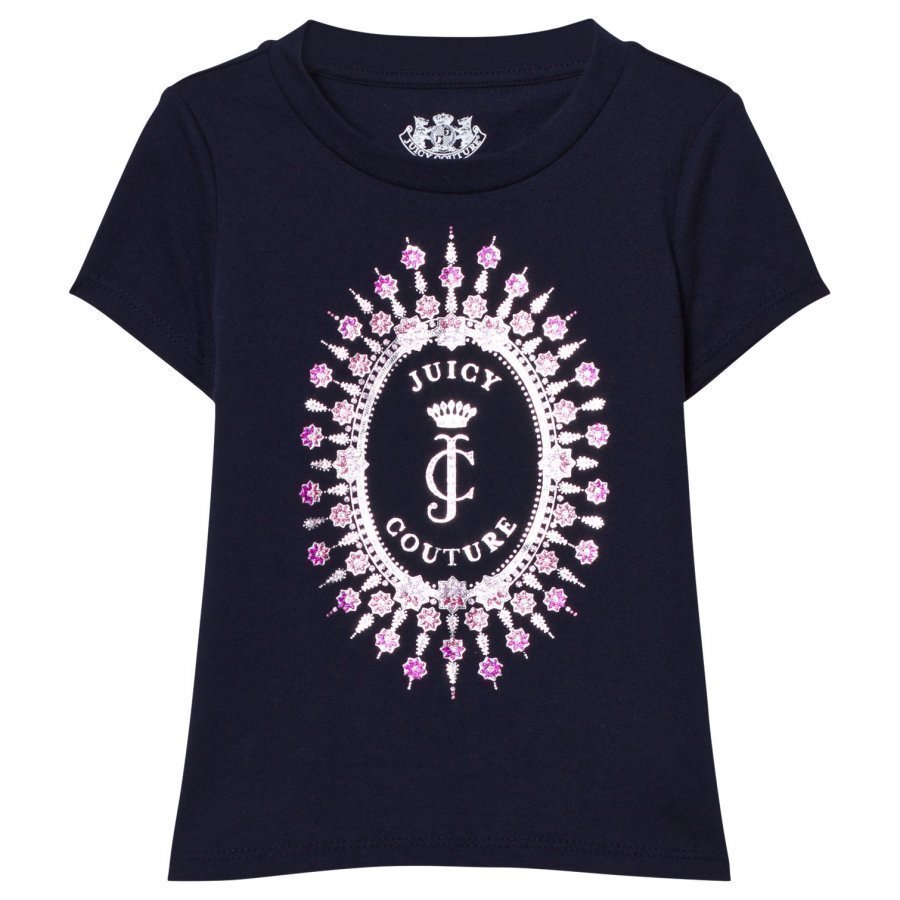 Juicy Couture Navy Floral Glitter Crest Tee T-Paita