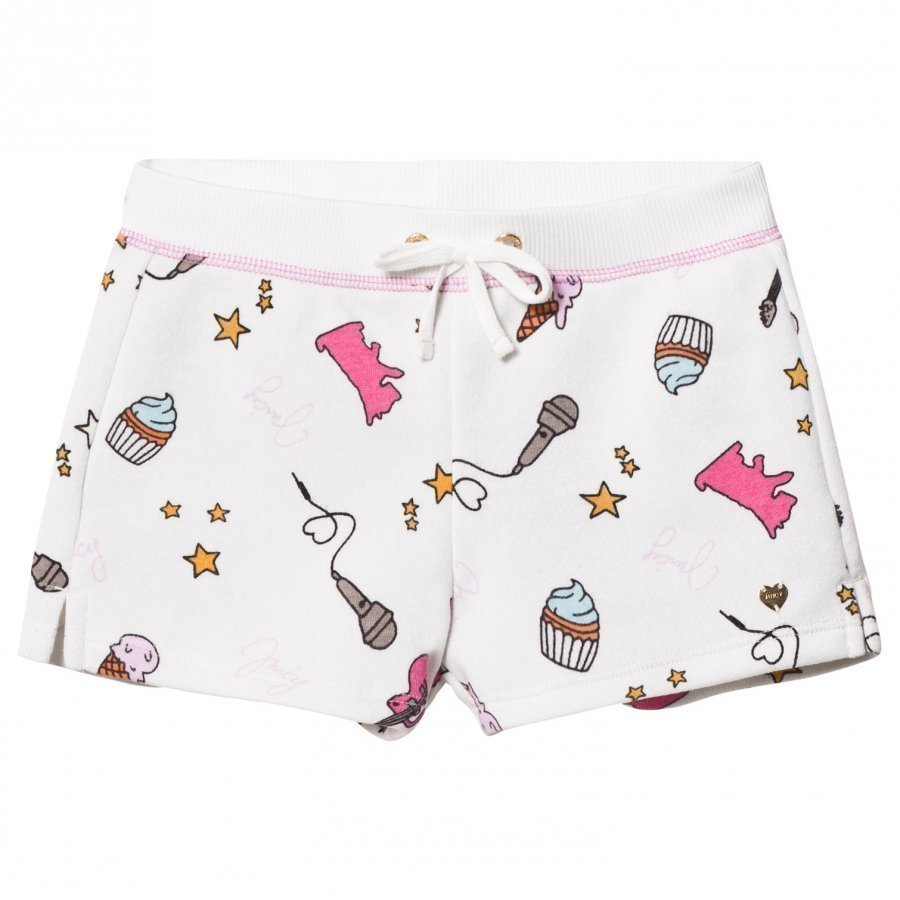 Juicy Couture White Multi Food And Music Print Jersey Shorts Oloasun Shortsit