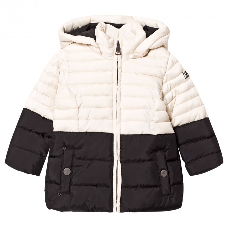 Karl Lagerfeld Kids Black And Cream Puffer Coat Toppatakki