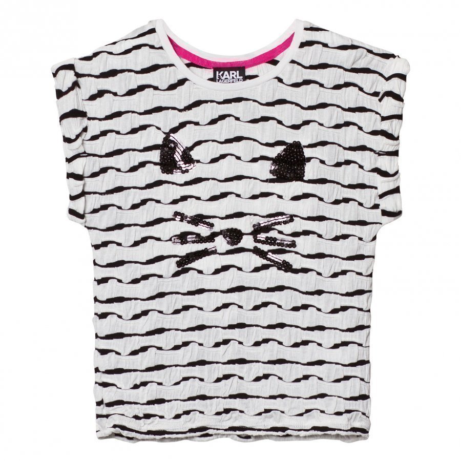 Karl Lagerfeld Kids Black And White Glitter Choupette Tee T-Paita