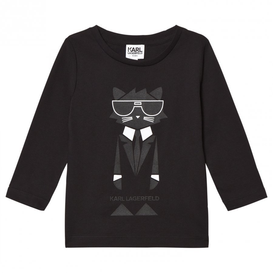 Karl Lagerfeld Kids Black Bad Cat Print Branded Tee T-Paita