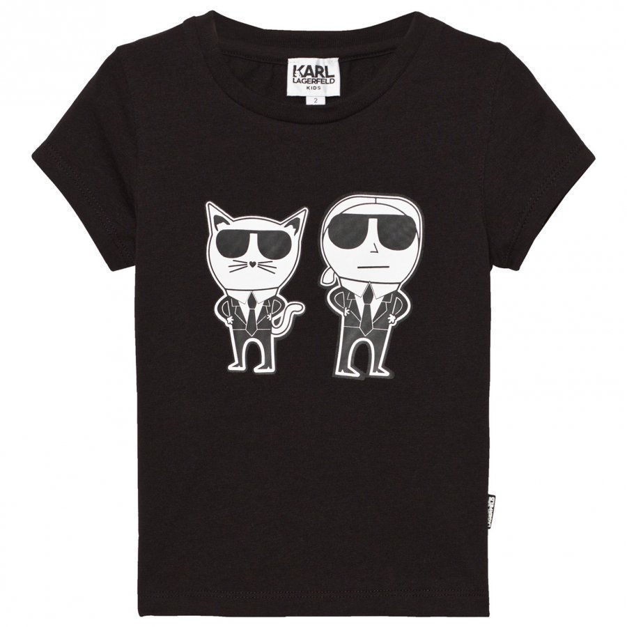 Karl Lagerfeld Kids Black Choupette And Karl Print Tee Mini Me T-Paita
