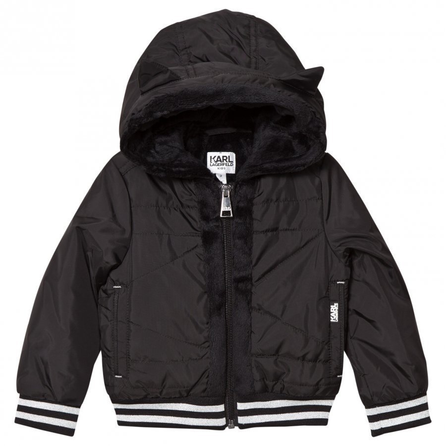 Karl Lagerfeld Kids Black Nylon Hooded Jacket Toppatakki