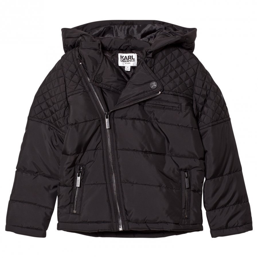 Karl Lagerfeld Kids Black Quilted Biker Puffer Coat Toppatakki