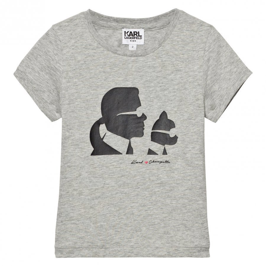 Karl Lagerfeld Kids Grey Karl And Choupette Print Tee Mini Me T-Paita