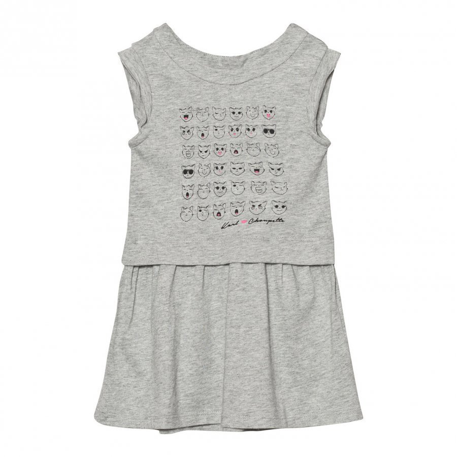 Karl Lagerfeld Kids Grey Many Faces Of Choupette Print Jersey Dress Mekko