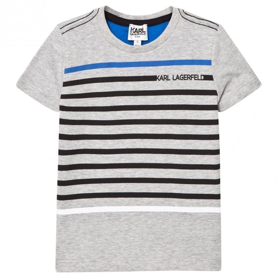 Karl Lagerfeld Kids Grey Marl Stripe Branded Tee T-Paita