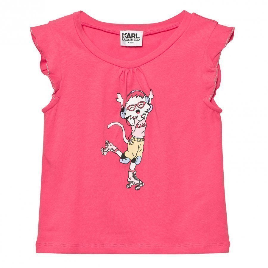 Karl Lagerfeld Kids Pink Rollerskating Choupette Frill Tee T-Paita