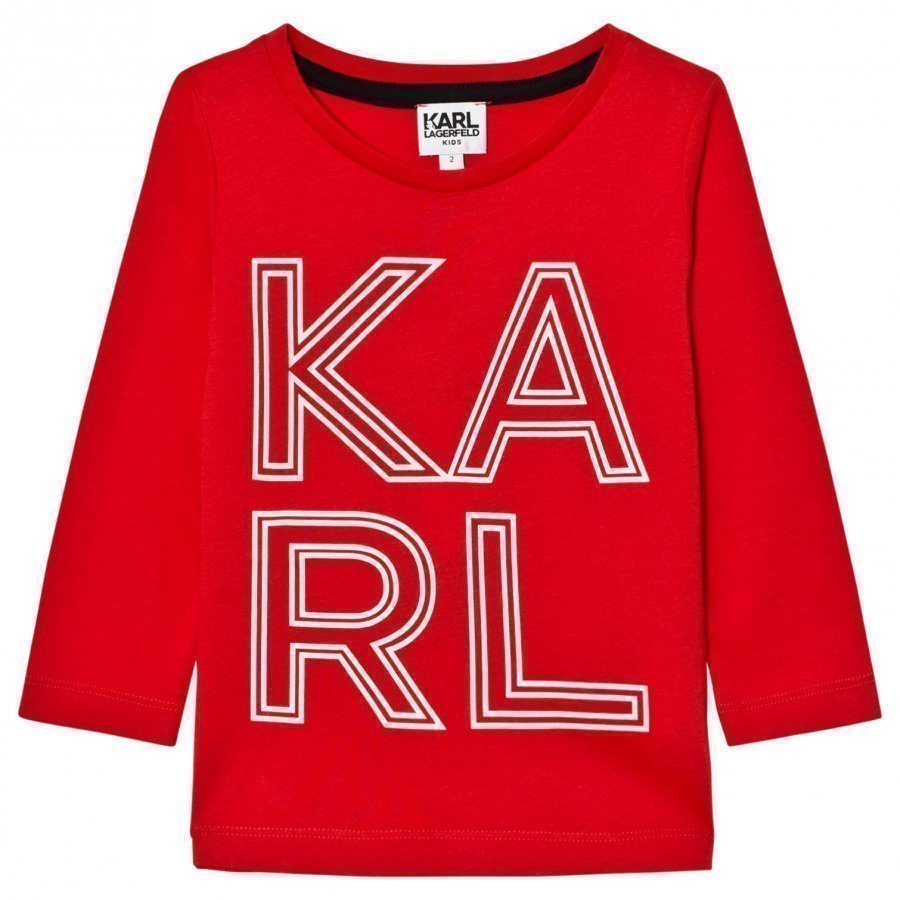 Karl Lagerfeld Kids Red Karl Print Long Sleeve Tee T-Paita