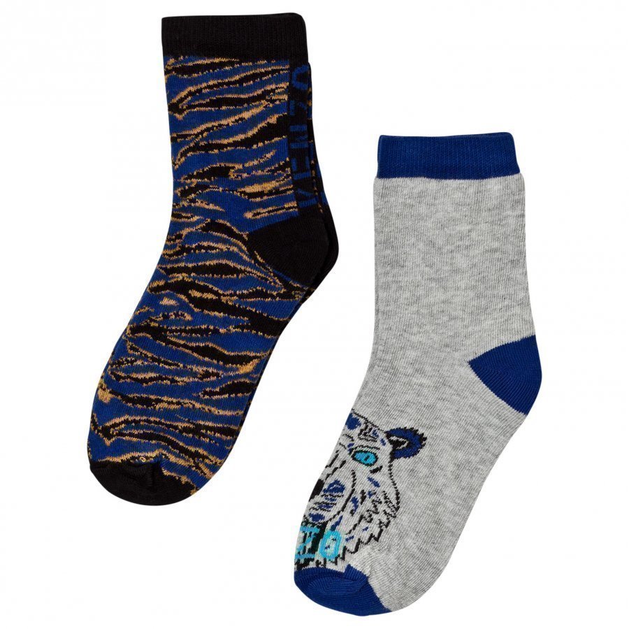 Kenzo Blue Multi Animal Print And Tiger 2 Pack Of Socks Sukat