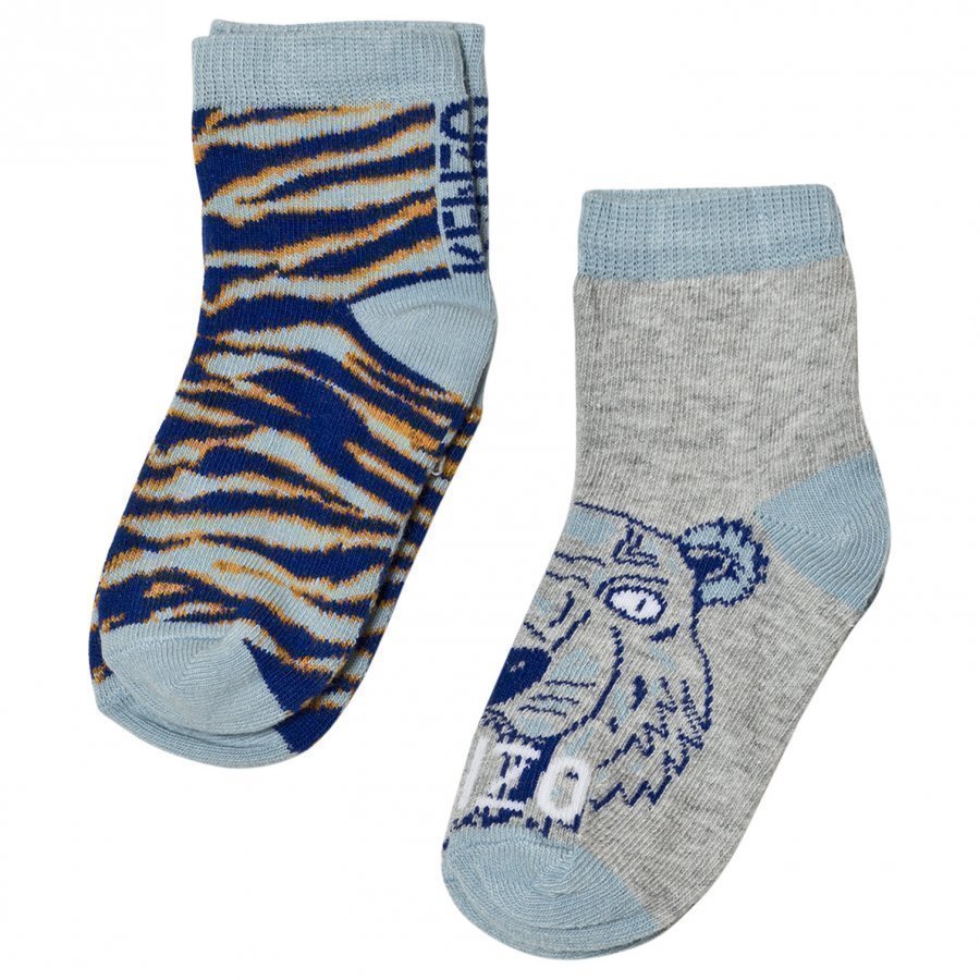 Kenzo Blue Multi Tiger And Animal Print 2 Pack Of Socks Sukat