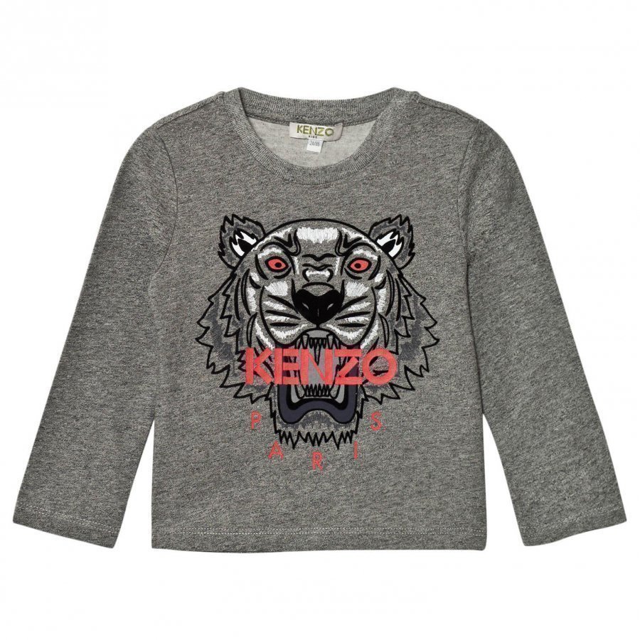 Kenzo Dark Grey Marl Embroidered Tiger Print Tee Pitkähihainen T-Paita