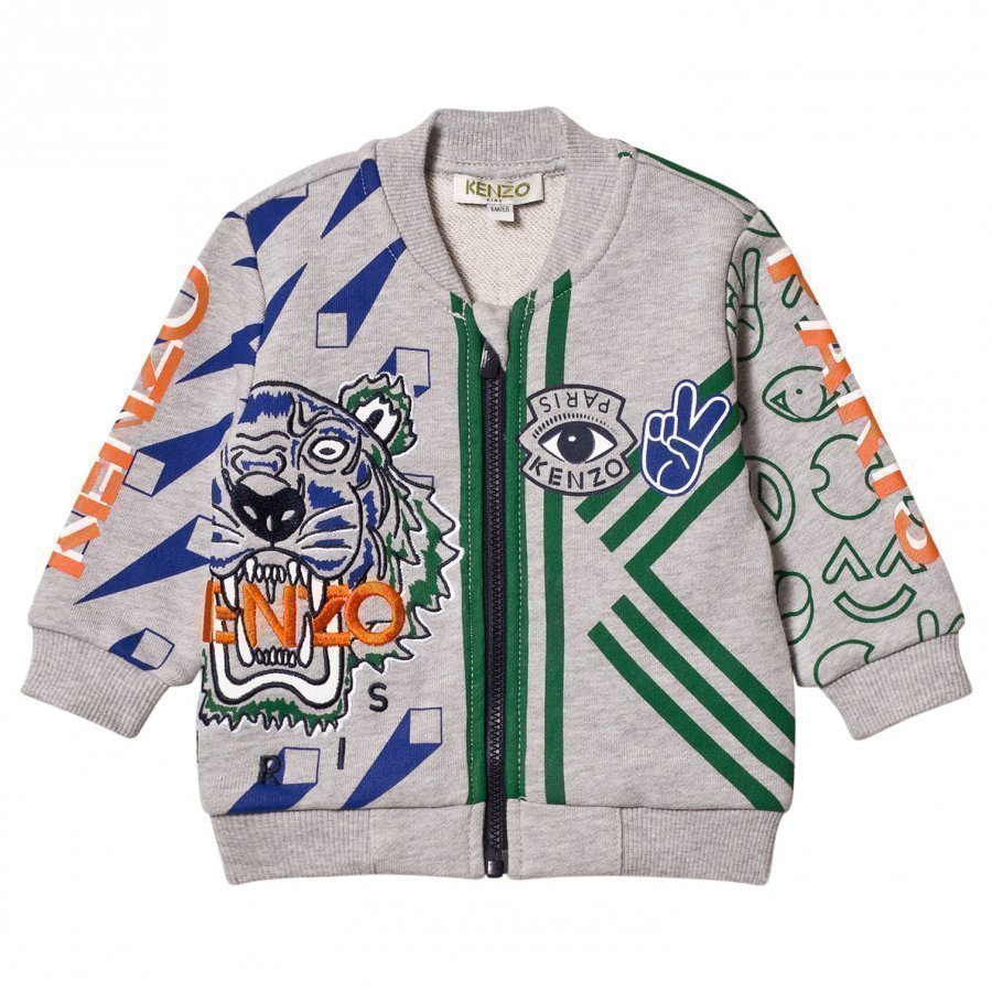 Kenzo Grey Marl All Over Icons Print Bomber Jacket Bomber Takki