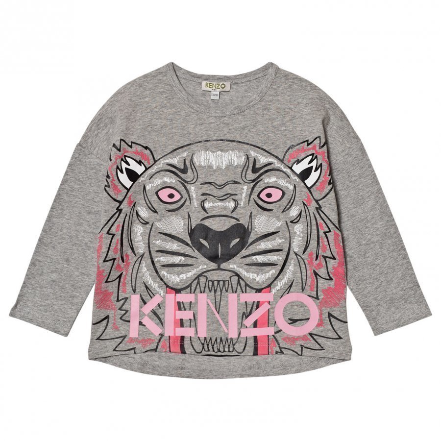 Kenzo Grey Marl Large Tiger Print Tee Pitkähihainen T-Paita