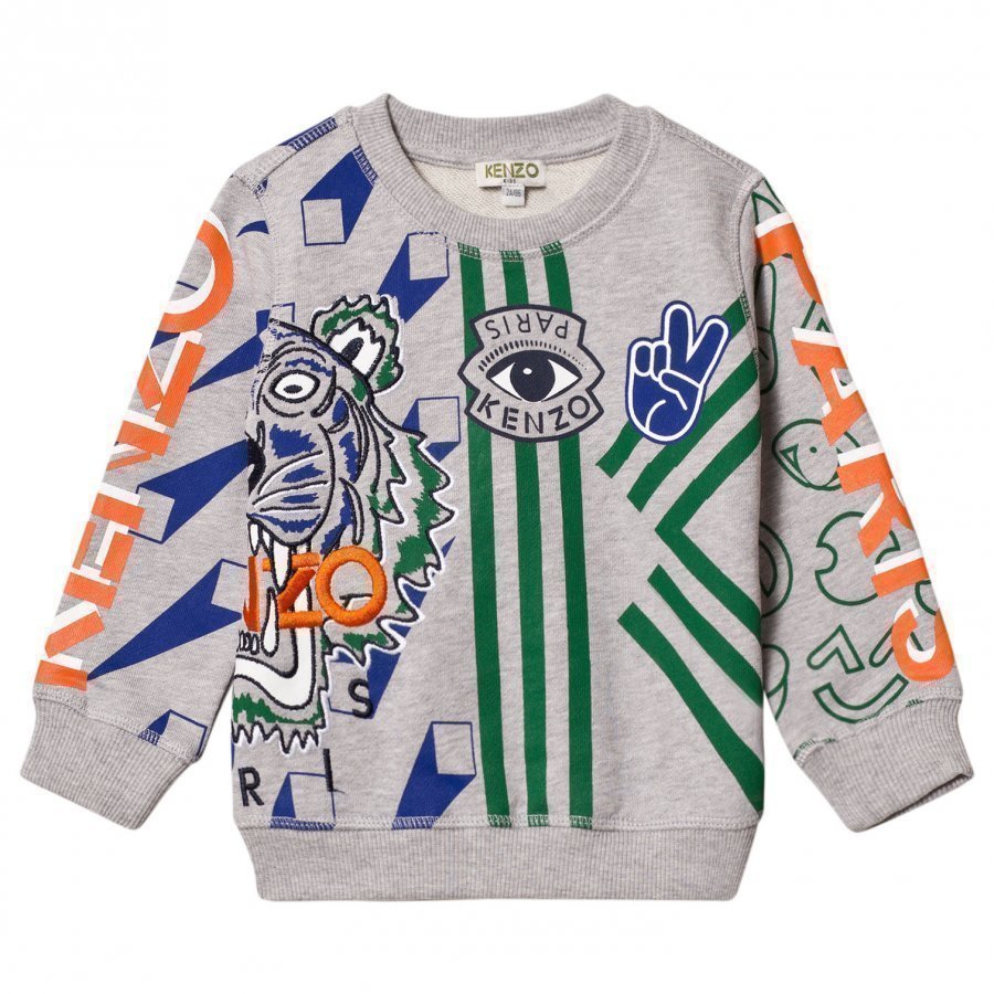 Kenzo Grey Marl Multi Icons Print And Embroidered Sweatshirt Oloasun Paita