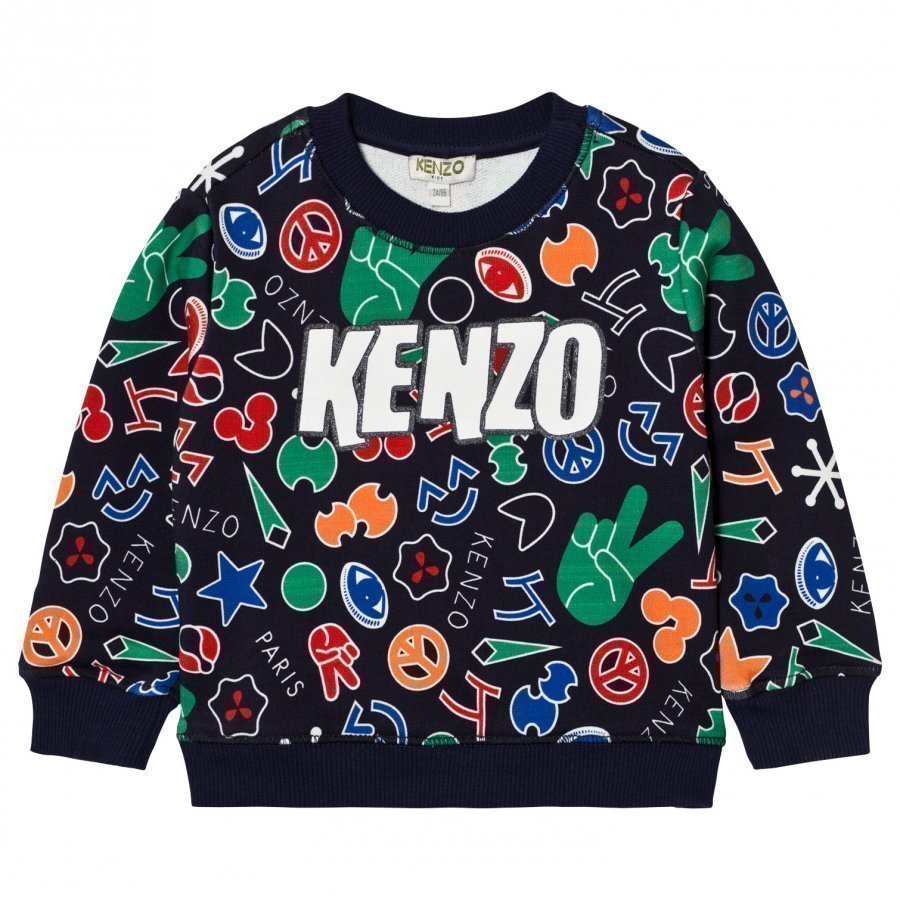 Kenzo Navy Multi All Over Logo Print Sweatshirt Oloasun Paita