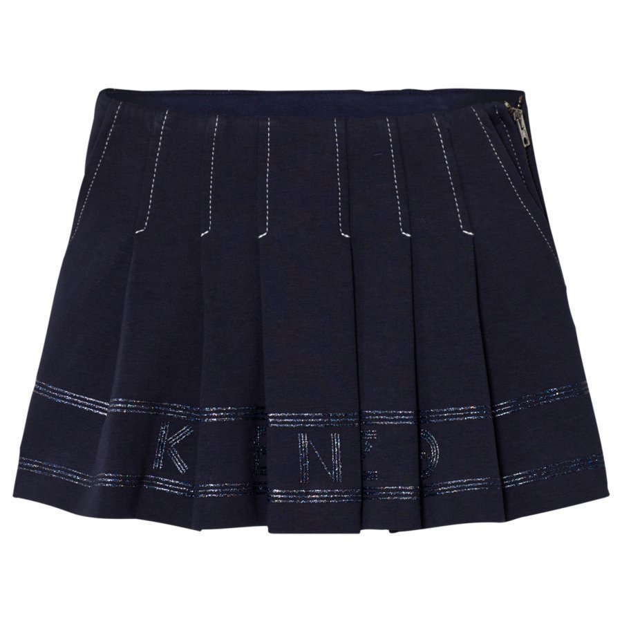 Kenzo Navy Pleated Logo Skirt Kellohame