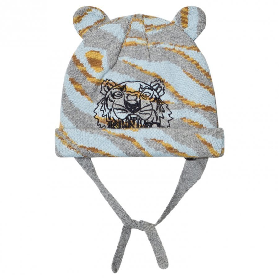 Kenzo Pale Blue Tiger Embroidered Beanie With Ears Pipo