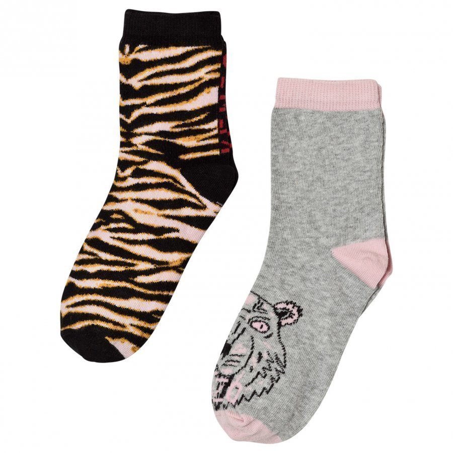 Kenzo Pink Multi Animal Print And Tiger 2 Pack Of Socks Sukat