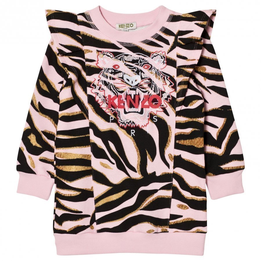 Kenzo Pink Tiger Print Frill Shoulder Sweat Dress Mekko