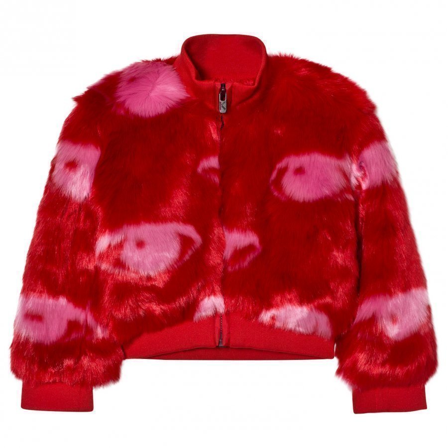 Kenzo Red Eye Print Faux Fur Bomber Jacket Turkis