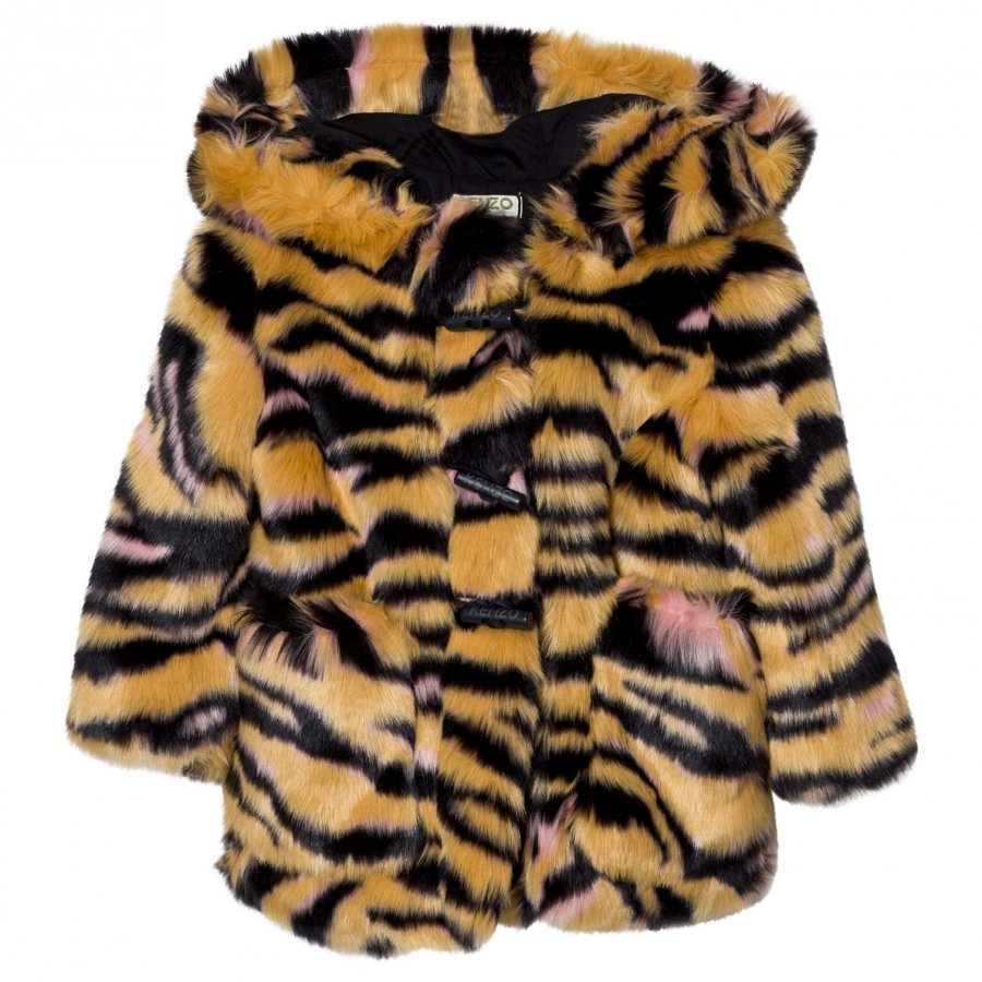 Kenzo Tan Tiger Print Faux Fur Hooded Parka Turkis