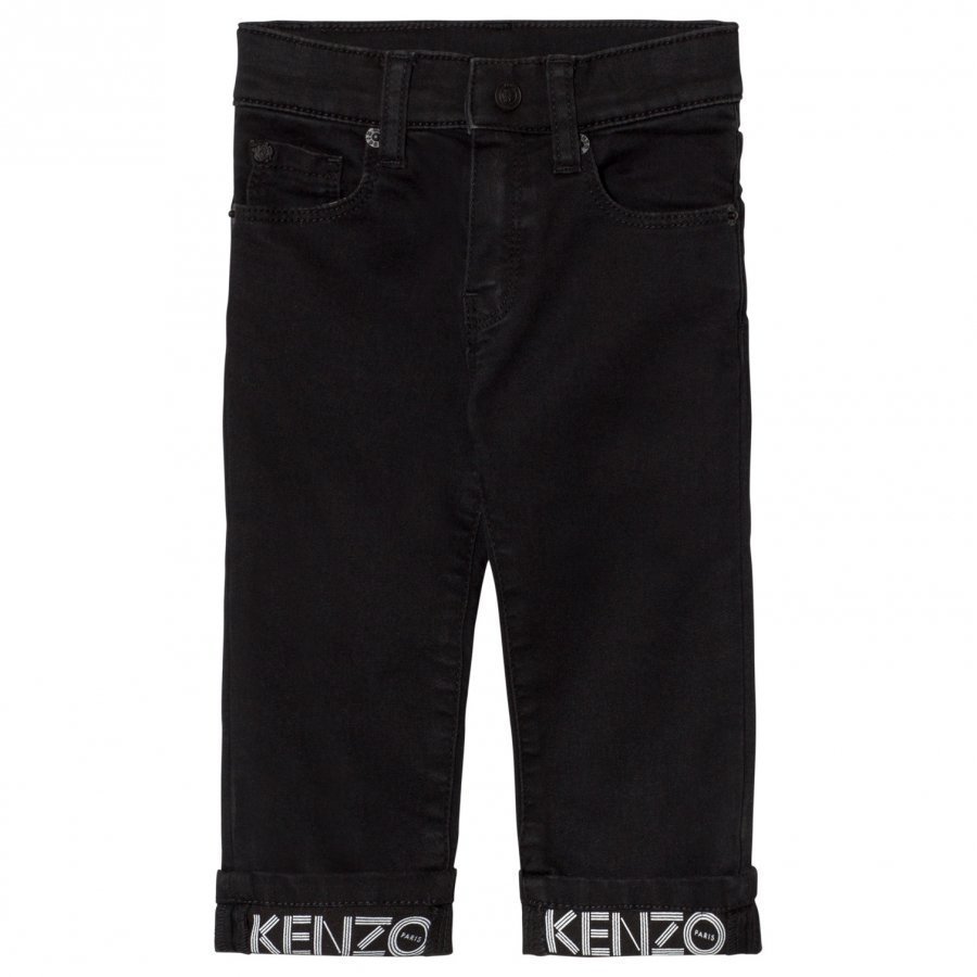 Kenzo Washed Black Branded Turn Up Jeans Farkut