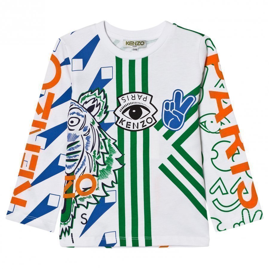 Kenzo White All Over Icons Print Long Sleeve Tee Pitkähihainen T-Paita