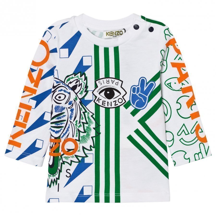 Kenzo White And Multi All Over Icons Print Tee Pitkähihainen T-Paita