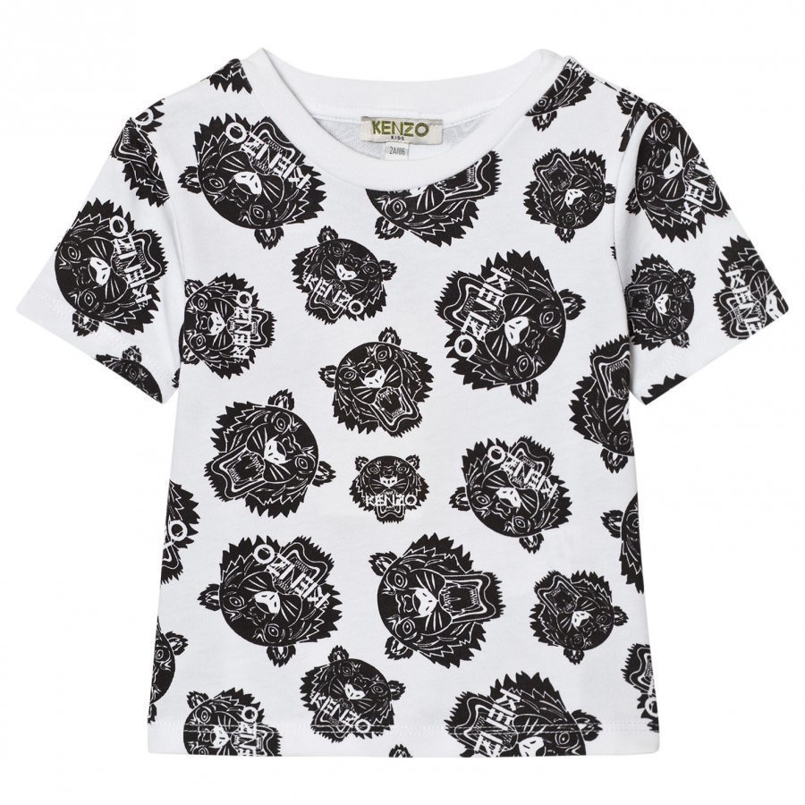 Kenzo White Black All Over Tiger Print Tee T-Paita