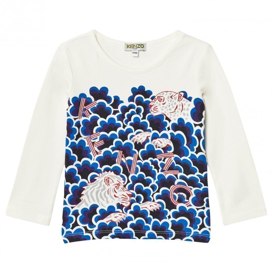 Kenzo White Cloud Multi Tiger Print Long Sleeve Tee Pitkähihainen T-Paita