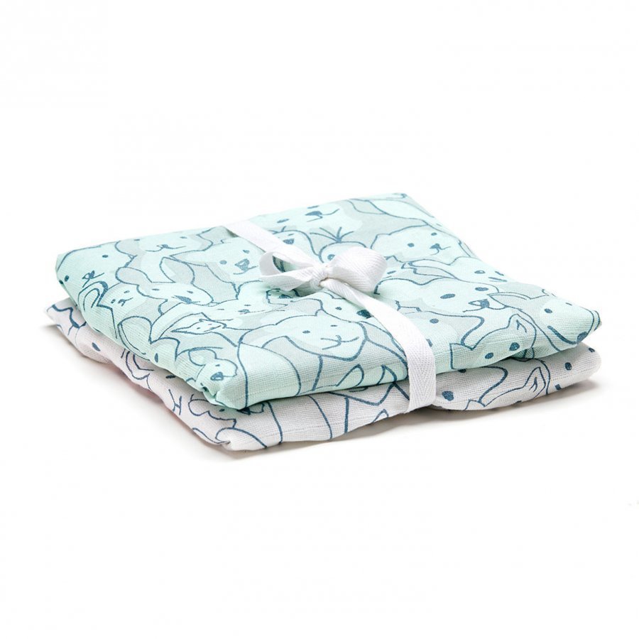 Kids Concept 2-Pack Muslin Blanket Edvin Green/Whiteit Huopa