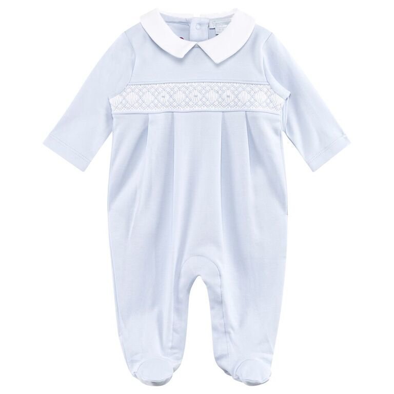 Kissy Kissy Pale Blue Smocked Collared Footed Baby Body