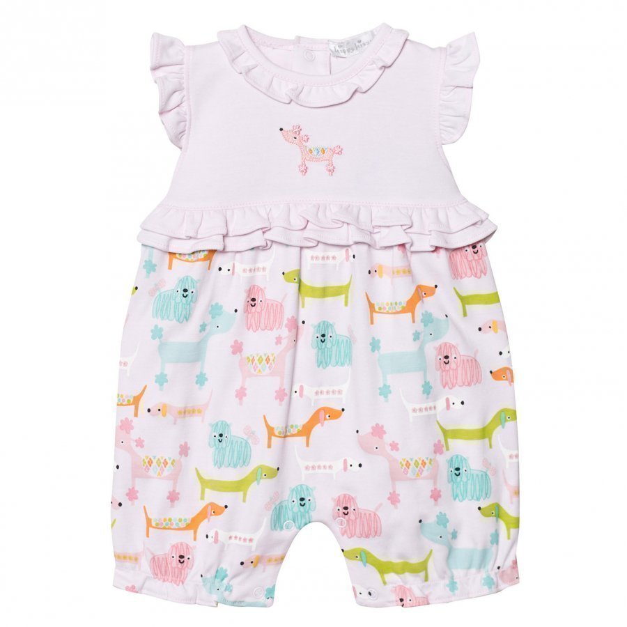 Kissy Kissy Pink Multi Dog Print Ruffle Romper Puku