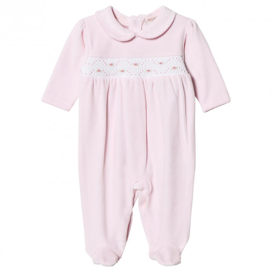 Kissy Kissy Pink Velour Rose Smocked One-Piece Body