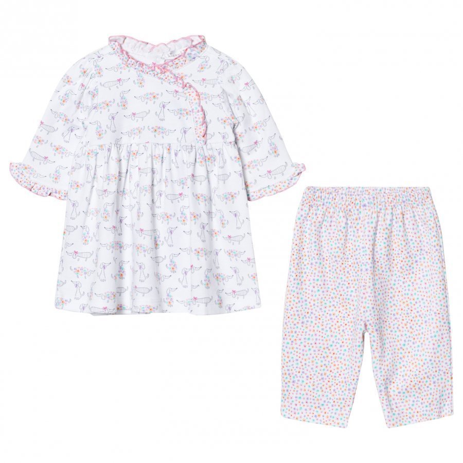 Kissy Kissy White And Pink Dachshund Print Dress And Print Legging Set Asusetti