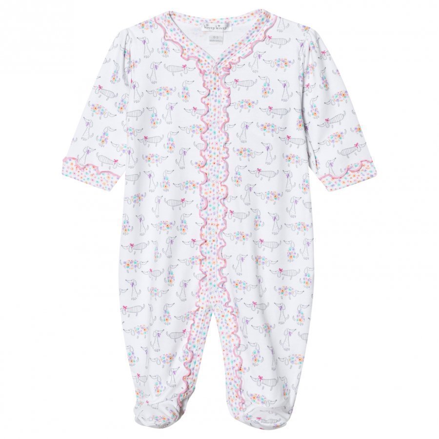 Kissy Kissy White Dachshund Print Frill Footed Baby Body