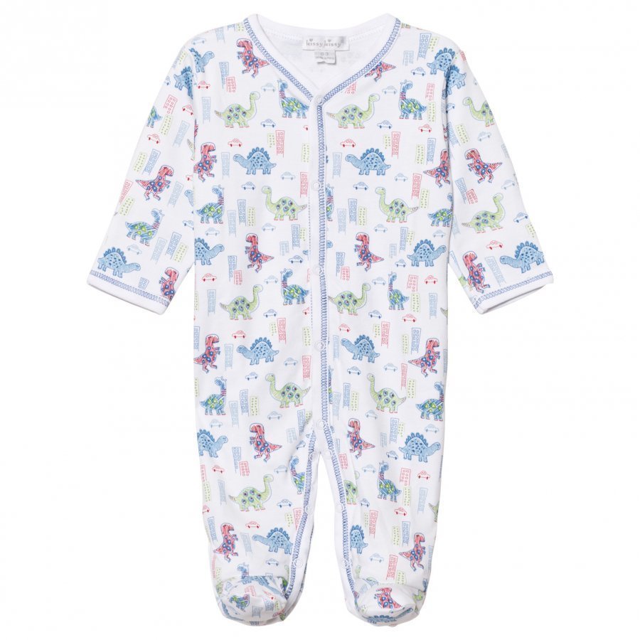 Kissy Kissy White Downtown Dinosaur Print Footed Baby Body