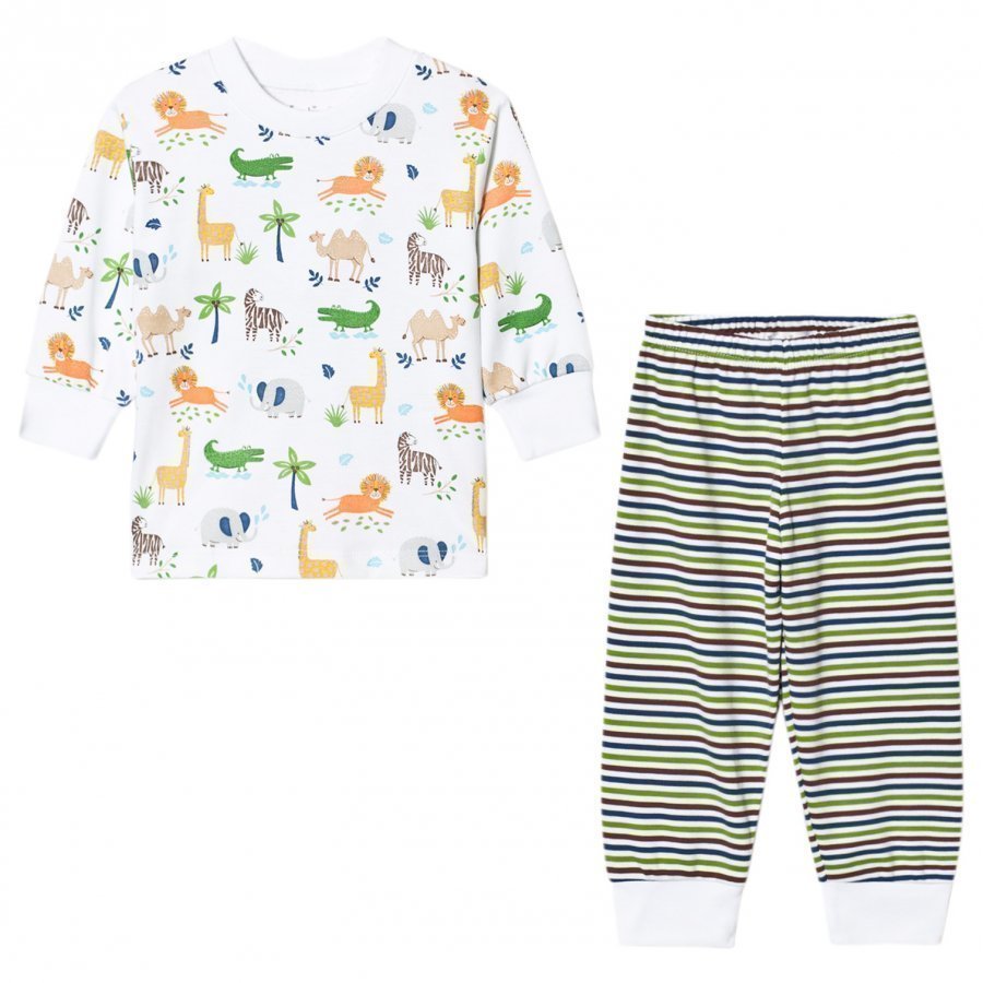 Kissy Kissy White Jungle Print And Stripe Pyjamas Yöpuku