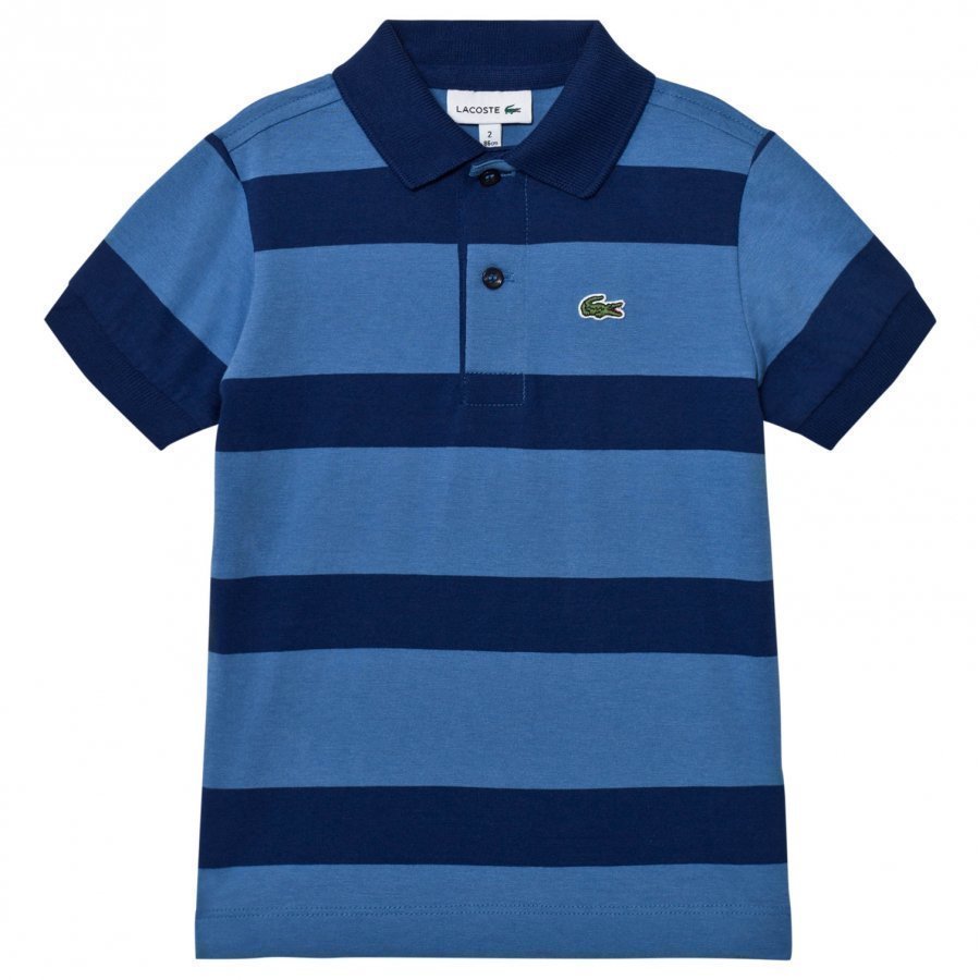 Lacoste Blue And Navy Wide Stripe Jersey Polo Pikeepaita