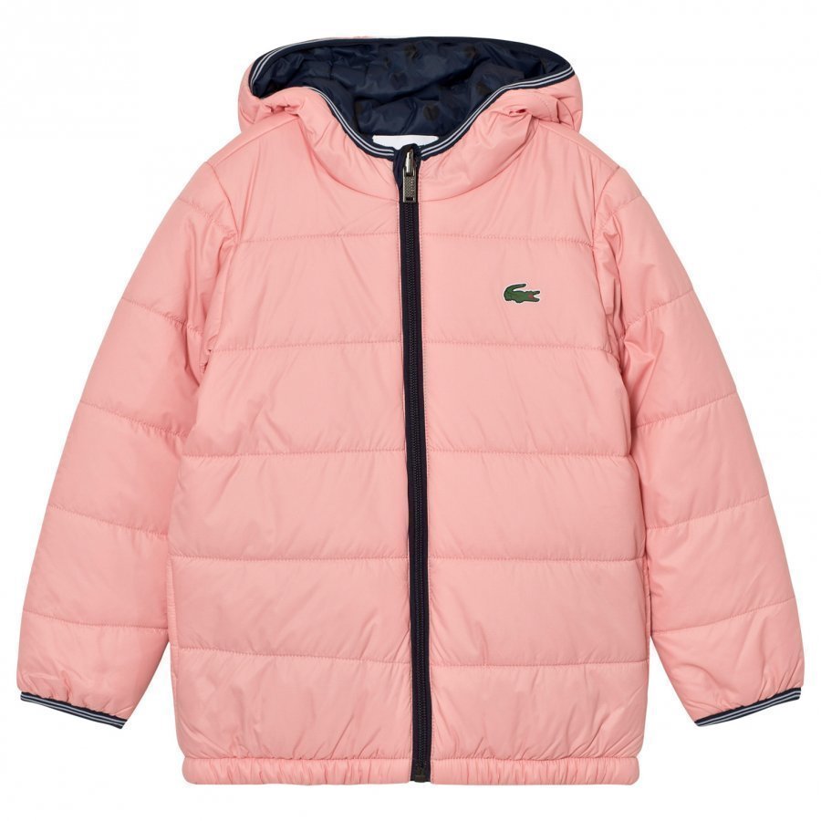 Lacoste Pink/Navy Hooded Puffer Coat Toppatakki