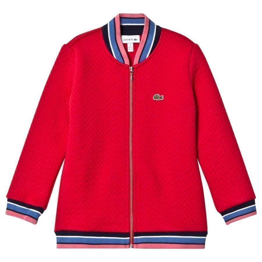 Lacoste Red Quilted Bomber Jacket Bomber Takki