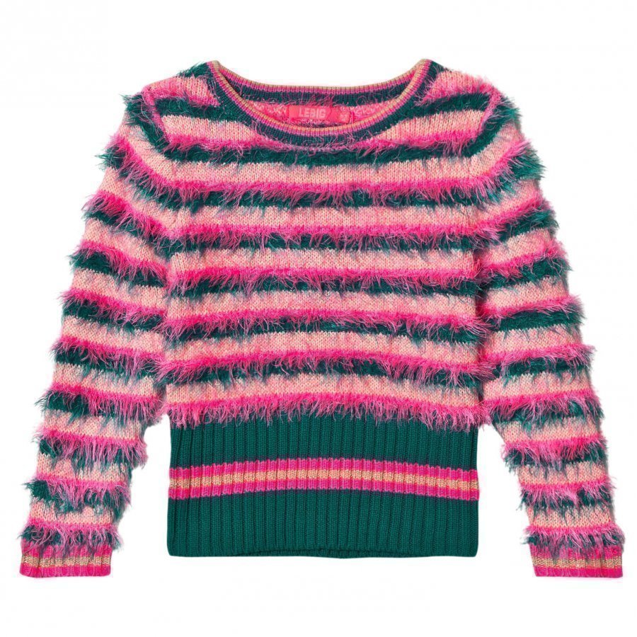 Le Big Fluffy Stripe Sweater Pink Green Paita