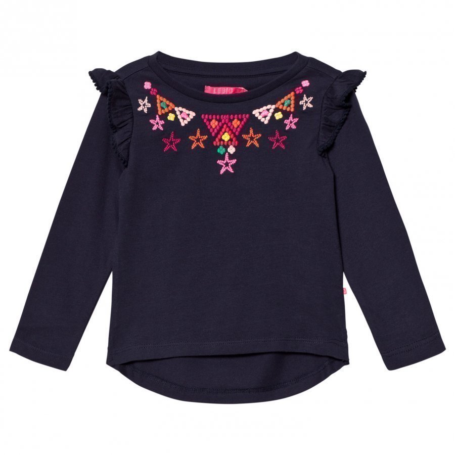 Le Big Navy Embroidered Tee With Frill Sleeve Pitkähihainen T-Paita