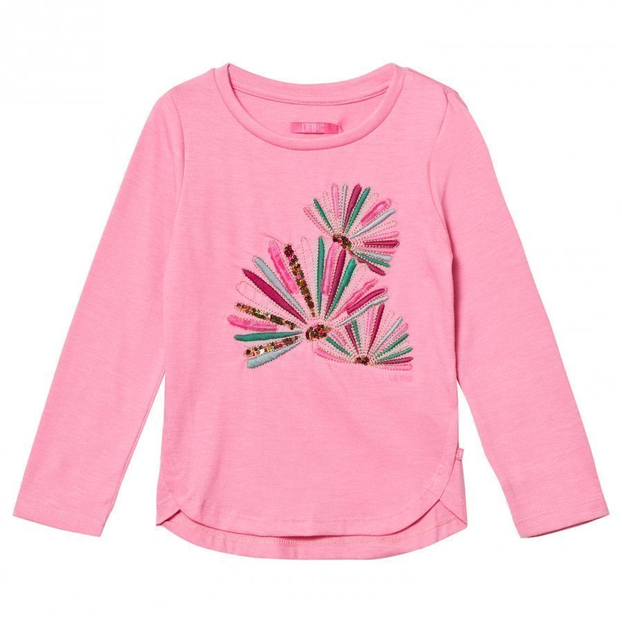 Le Big Pink Melange Embroidered Long Sleeve Tee Pitkähihainen T-Paita