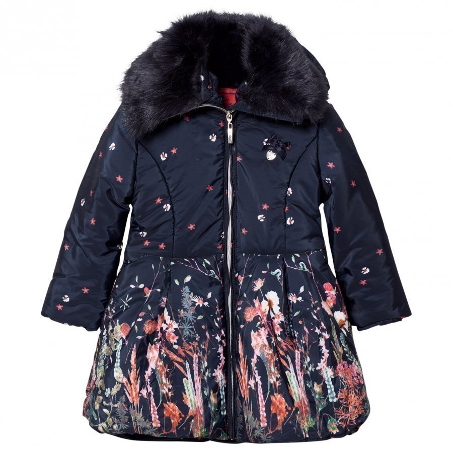 Le Chic Flower Print Long-Line Jacket Navy Talvitakki