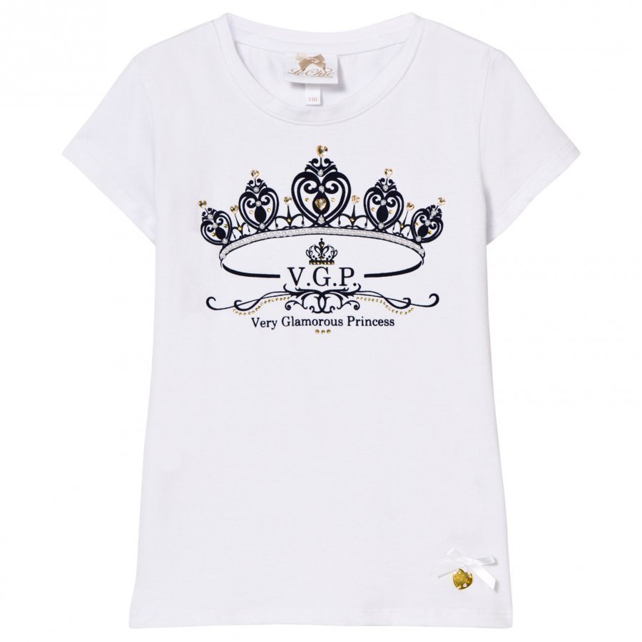 Le Chic White Flocked Crown And Jewel Print Tee T-Paita